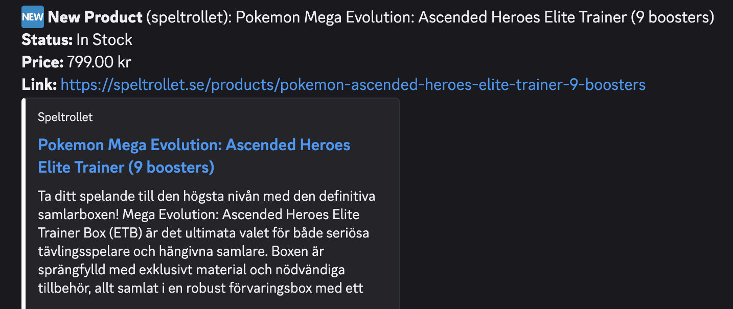 Notimon Discord-notis: Ascended Heroes Elite Trainer Box i lager hos Speltrollet för 799 kr